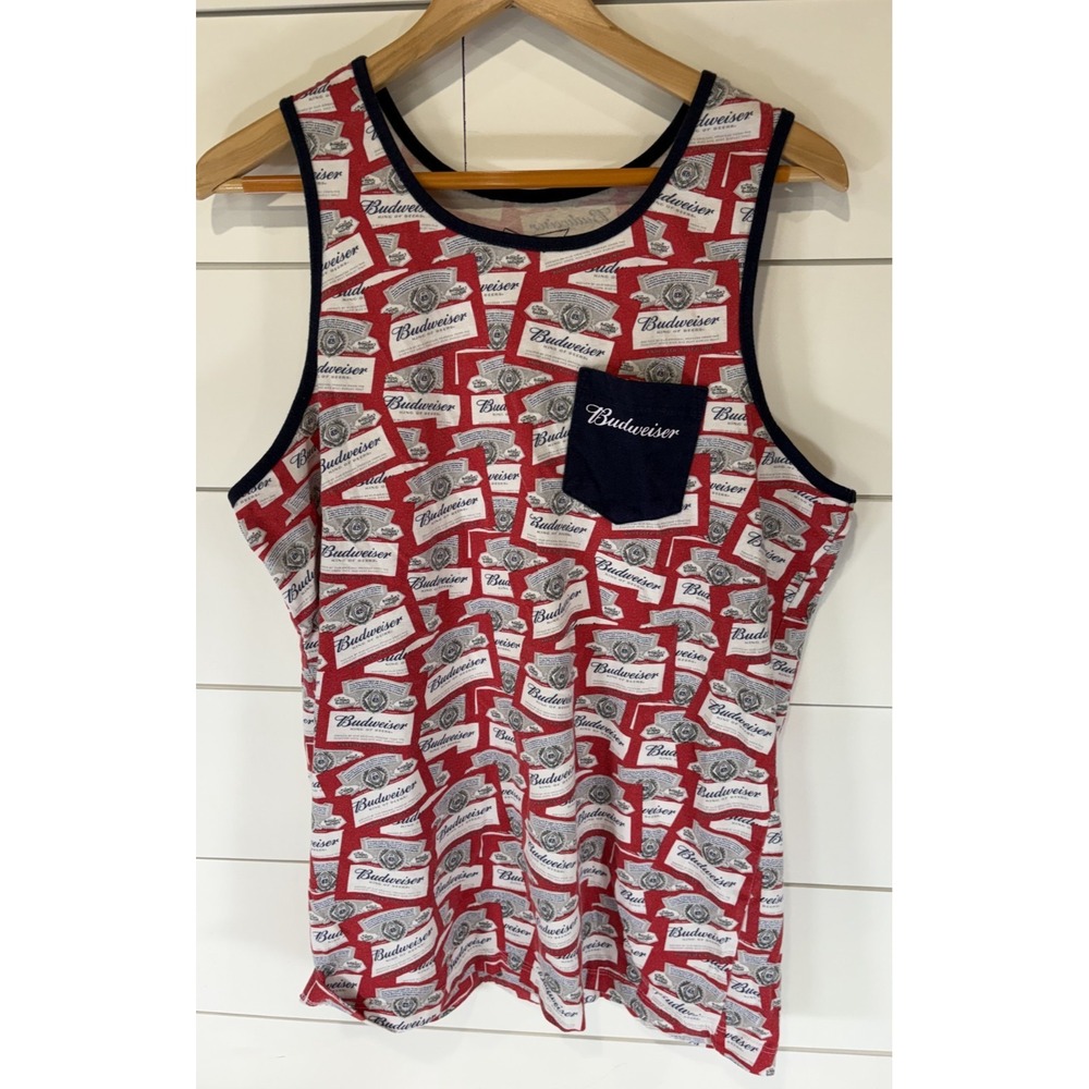 Budweiser Tank Top Men's L 42/44 Red White Blue Beer Logo Sleeveless T-Shirt
